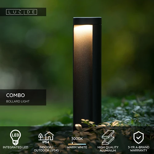 Lucide COMBO - Bollard light - Ø 9 cm - LED - 1x9W 3000K - IP54 - Black - USP